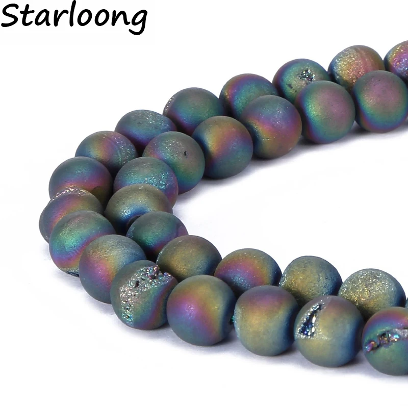 6mm 8mm 10mm 12mm Natural Stone Beads Round Matte Colorful Frosted Drusy Agata Loose For DIY Jewelry Making Bracelet | Украшения и