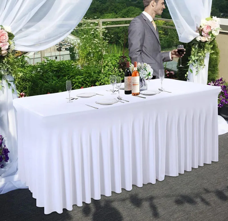 Description Picture 5 of item8FT 1-20pcs Spandex Stretch Tablecloth Hotel Banquet Wedding Party Table Cover fitted white/black Table Skirt Tablecloth