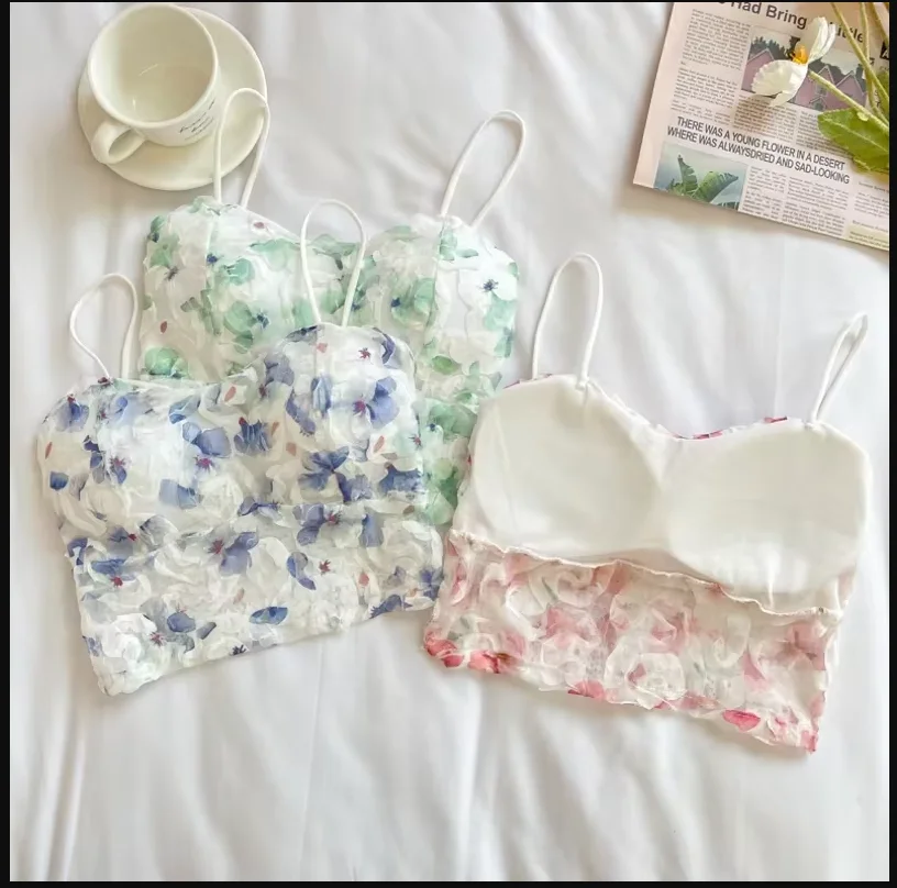 Women Lingerie Bra Tube Tops Lace Crop Top Mesh Cami Chest Pads