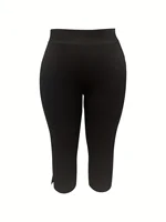 New women's plus-size elastic fabric slit design temperament hip line solid color pants - Image 4