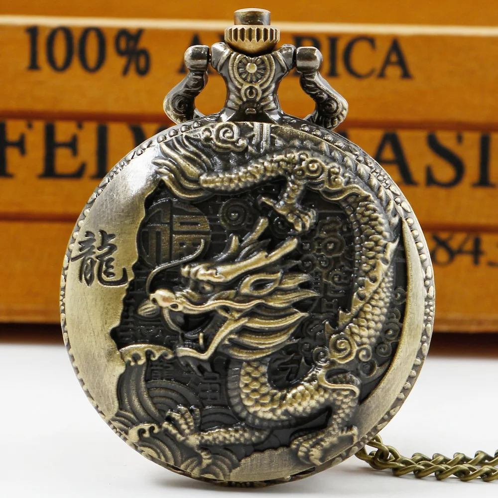 

Steampunk Bronze Dragon Quartz Analog Pocket Watch Gift Men Women Necklace Pendant Watches Vintage Timepiece Dropshipping