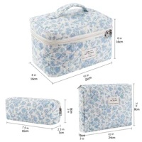 3Pcs Cotton Quilted Makeup Bag Set Women Zipper Cosmetic Organizer Female Cloth Handbag Portable Toiletry Case for Girls 2