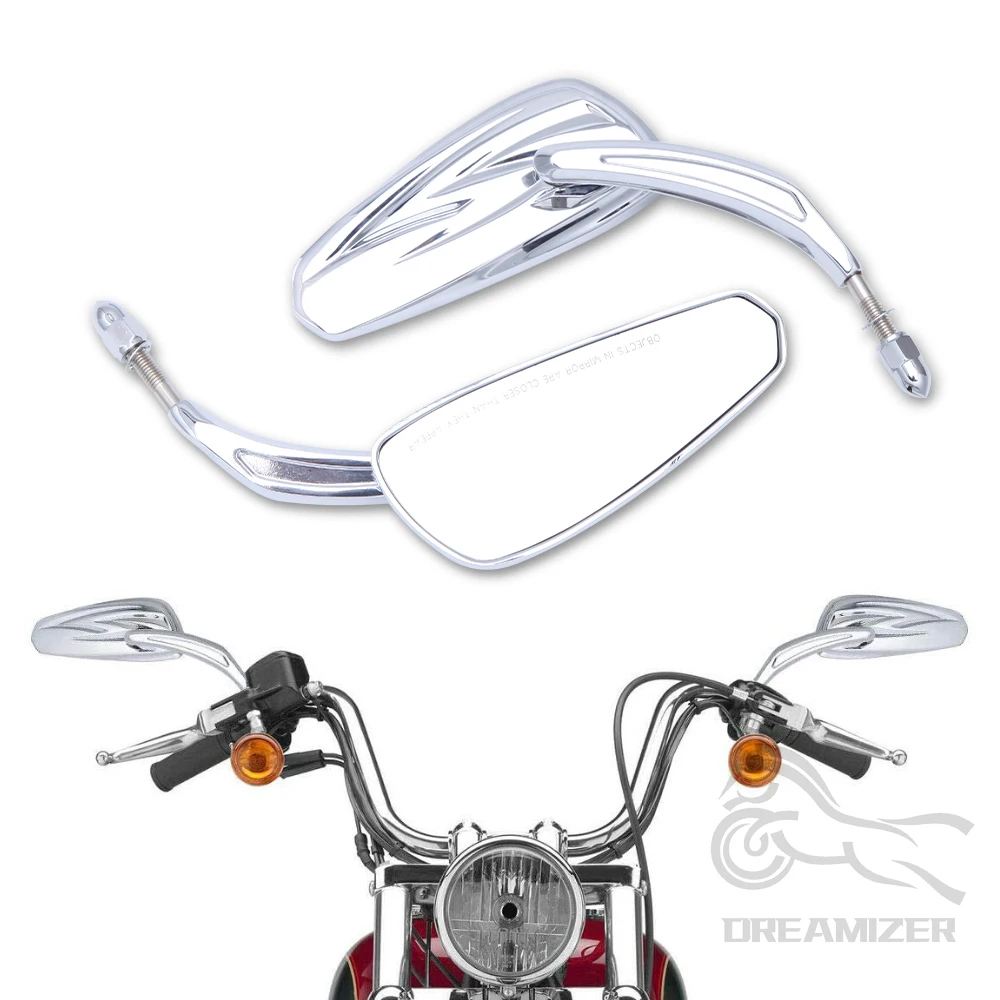 Harley-Davidson フレイムデザインミラー Motorcycle Flaming Chrome/Black Side Mirrors for Harley