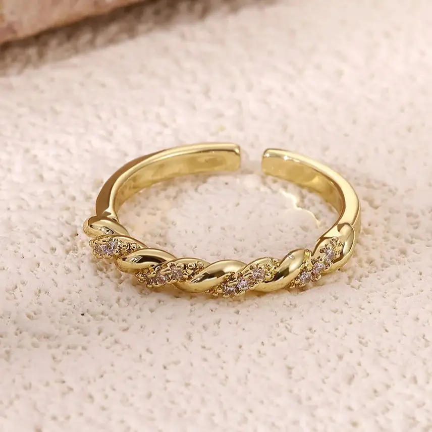 Zircon Twisted Rings for Women Gold Stainless Steel