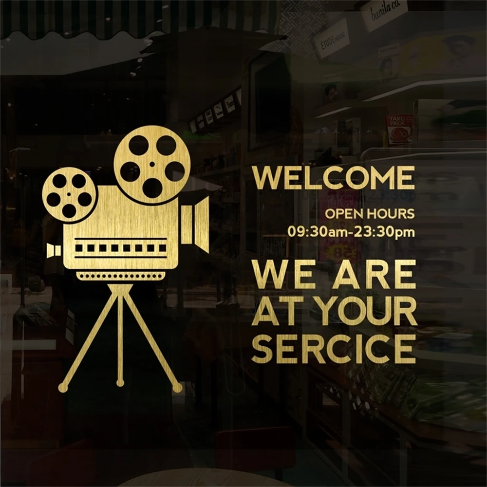 Projector Machine Poster Decoration Wall Stickers Bar Tea Restaurant Coffee Shop Window Glass Door Business Time Welcome Sticker