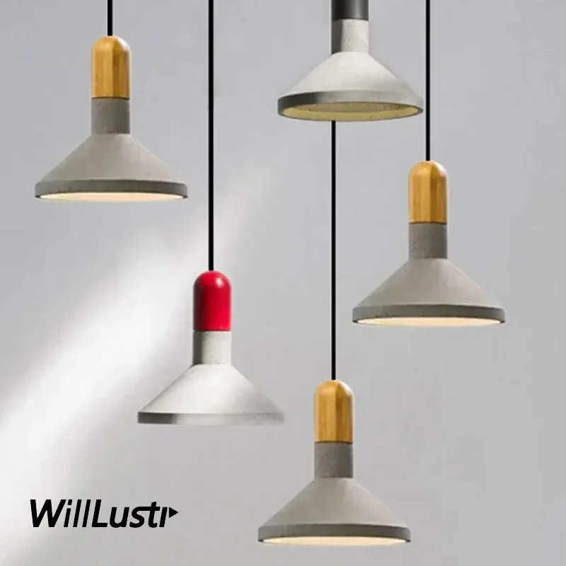 

Nordic Design Concrete Pendant Lamp Handmade Hanging Light Dining Room Restaurant Cafe Wood Cement Suspension Ceiling Chandelier
