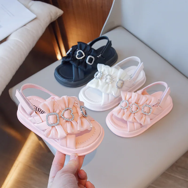 Girls' Slippers Summer New Sandals Breathable Bow Children's Soft Sole Beach Shoes Princess