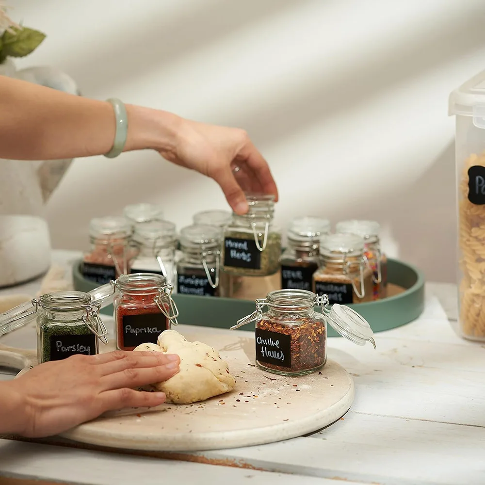3.4oz Small Airtight Glass Spice Jars with Lids & Clip Top,Square Bottles, Herb Jars, Mason Jars, Seasoning Containers 4