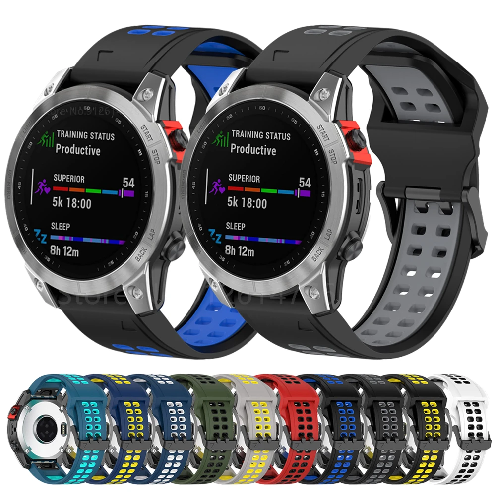 Correa De Silicona Para Garmin Fenix 7X/6X/5X - 26mm, Ajustable Y Suave, Color Negro Y Gris