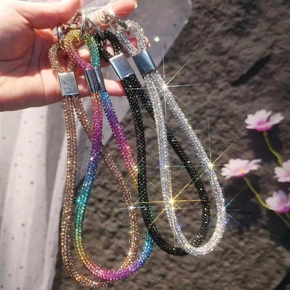 Trendy Glitter Rhinestone Phone Lanyard Bling Bling Bright Phone Wrist Straps Flash Diamond Crystal Keychain Phone Accessories
