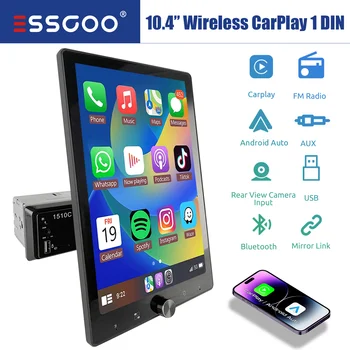 ESSGOO-pantalla táctil IPS giratoria de 10,1 pulgadas, unidad principal estéreo de un solo DIN para coche, Carplay inalámbrico, Android, Radio automática, USB, AUX, TF 1