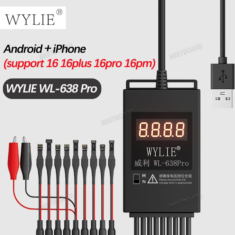 WYLIE WL-638 Pro Smart Power Cable Accurate Current Recognition Suitable for IPhone Android Mobile Phone Repair Tools Cable