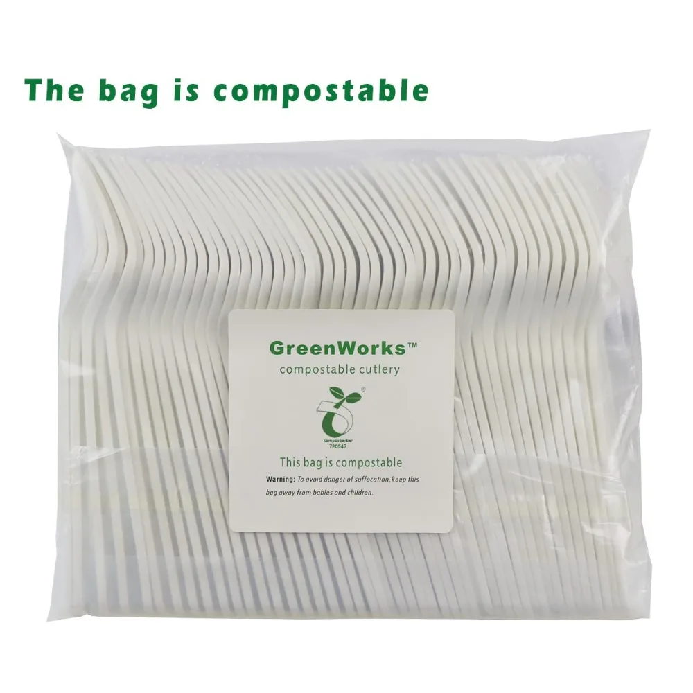 GreenWorks 1000 Count Heavy-duty Compostable Forks, BPI Certified 7" Large Bulk Disposable Cutlery Fork