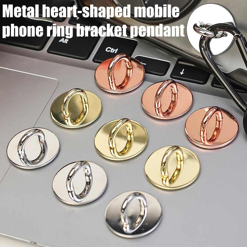 Metal Heart Mobile Phone Ring Holder Pendant Hook Round Accessories Self Adhesive Charm Holders DIY Kawaii Buckle Clasp Pendant