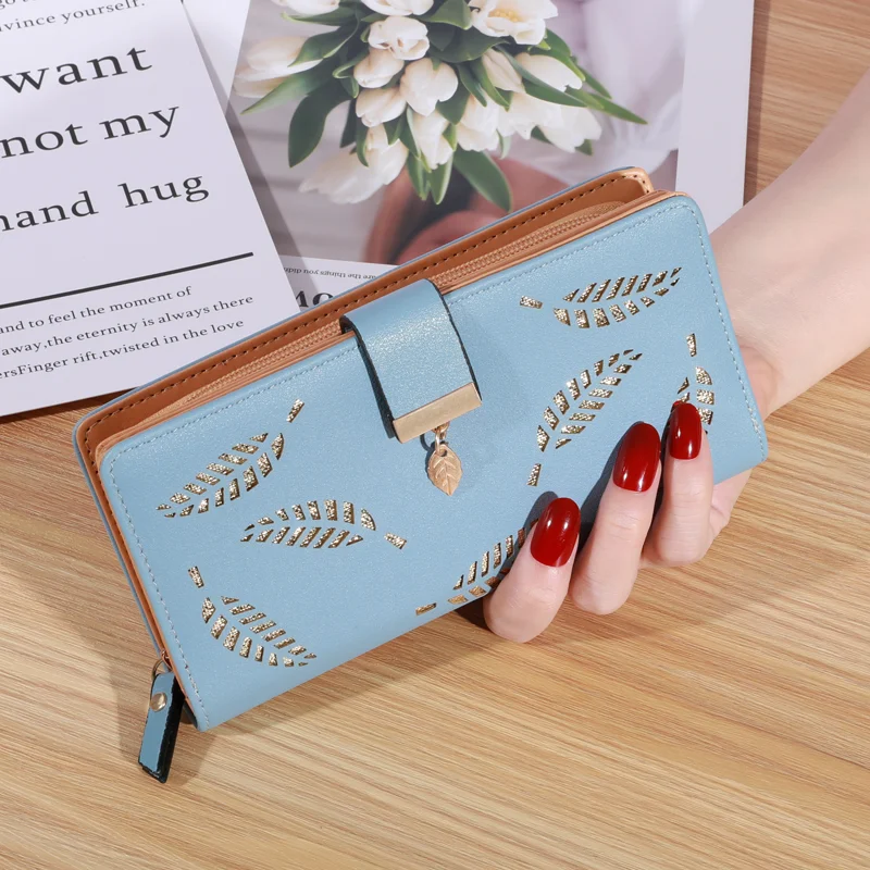 Women's Leather Purse Wallet With RFID Blocking - Blue Ladies Wallet With Coin Pocket