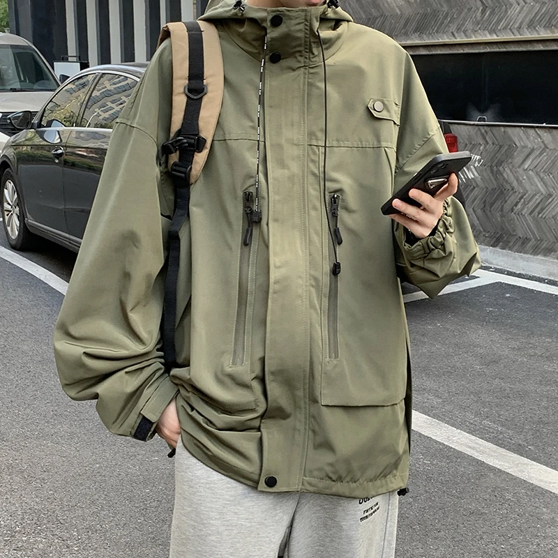 

Tactical Hip Hop Cargo Jackets Coats Streetwear Cardigan Casual Bomber Outerwear Hooded Multi-pocket for Men
