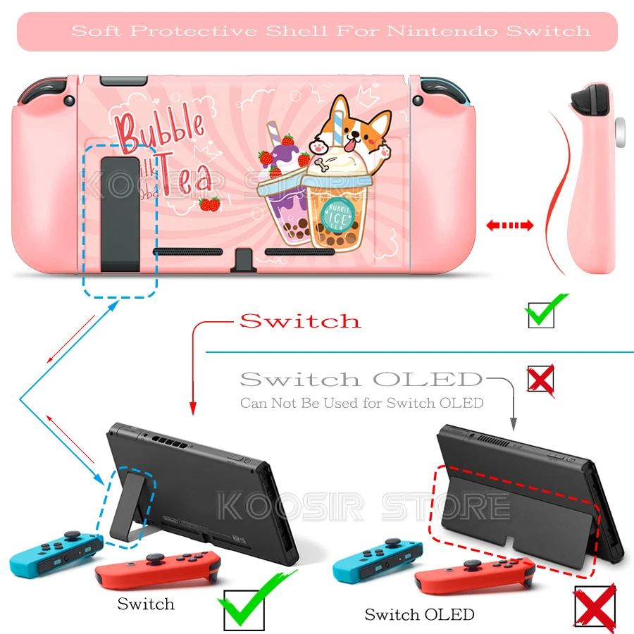 For Nintendo Switch Console Cute Purple Rabbit Pink Cat Pattern