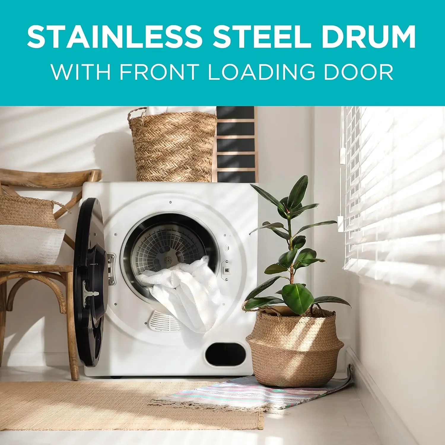 Compact clothes dryer, 850W electric dryer, 120V ventilated portable dryer (with stainless steel drum) 4