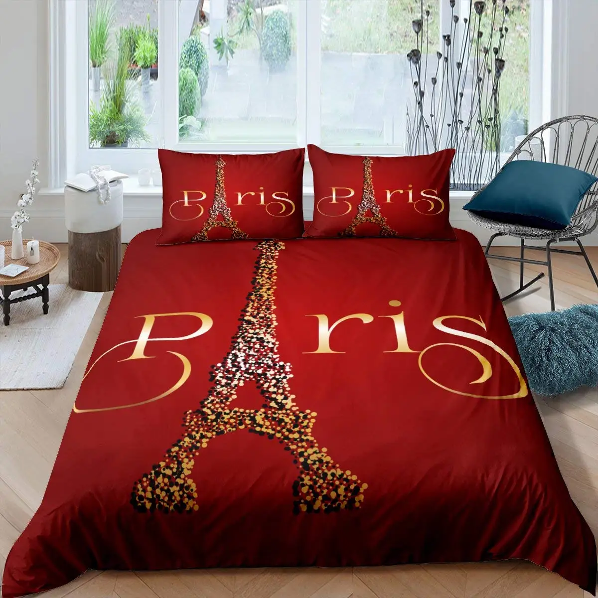 Eiffel Tower Bed In A Bag King Size Comforter Set 7 Pieces,Paris