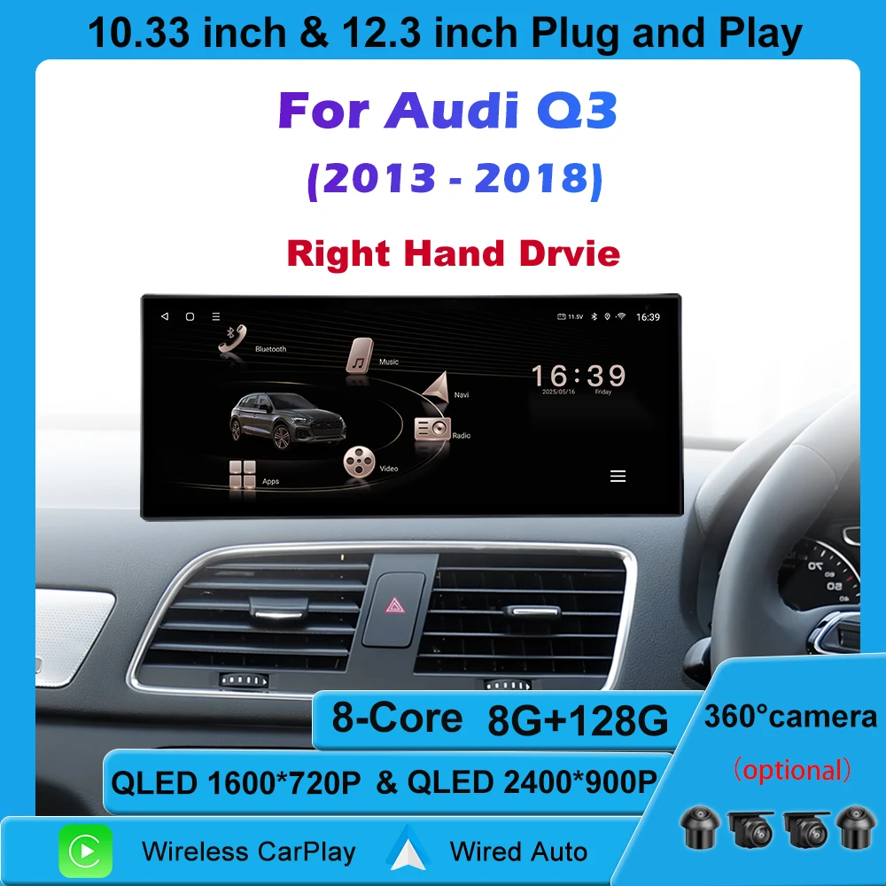 Autoradio con Navigatore GPS e Lettore Multimediale Video per Audi Q3 2013-2018