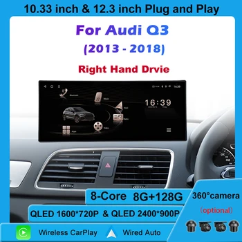 Autoradio con Navigatore GPS e Lettore Multimediale Video per Audi Q3 2013-2018 Guida a Destra Android 16 Auto Carplay 12.3"