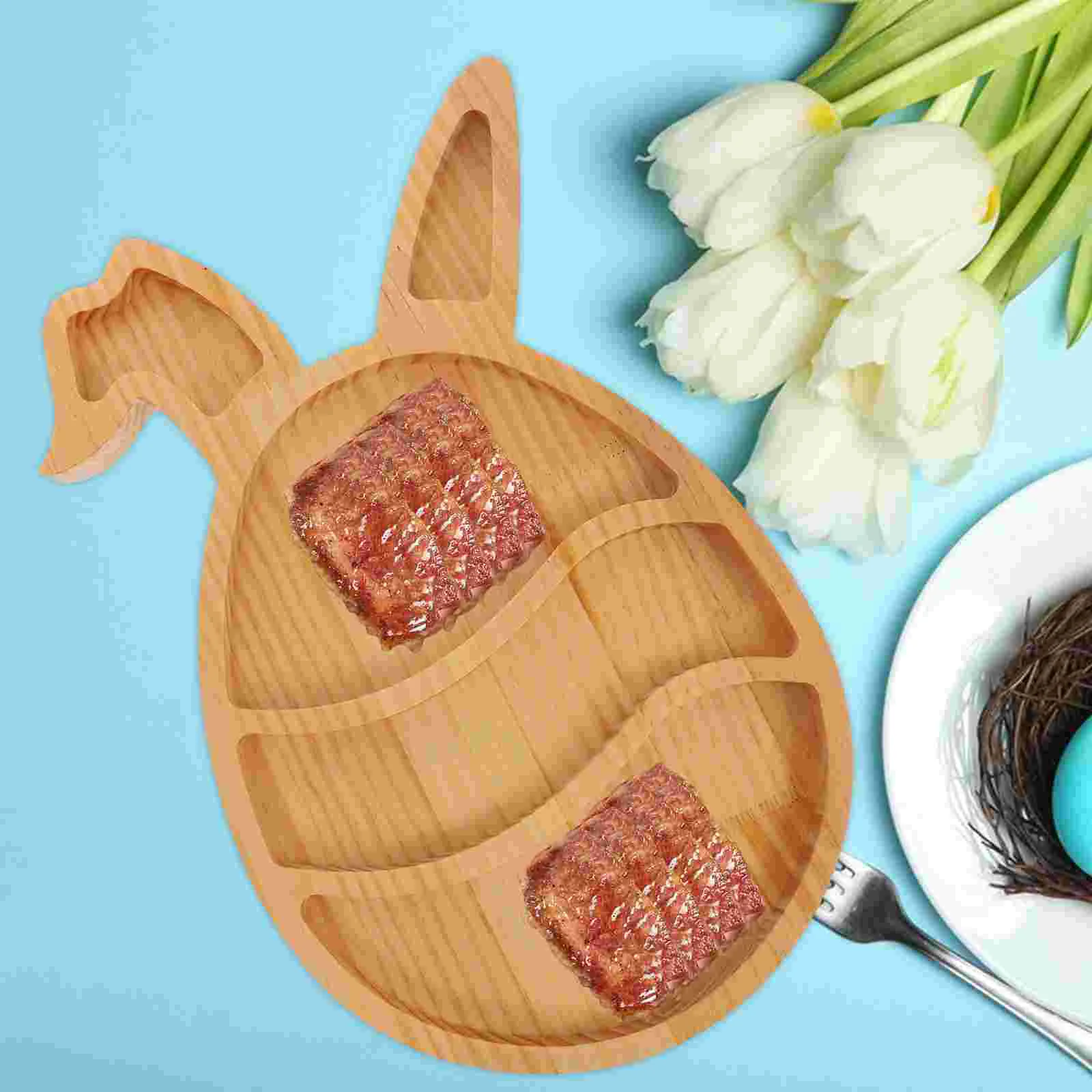 Easter Serving Dishes Rabbit Tray Candy Wooden Bunny Platters Khaki Holiday Charcuterie Board Child 2