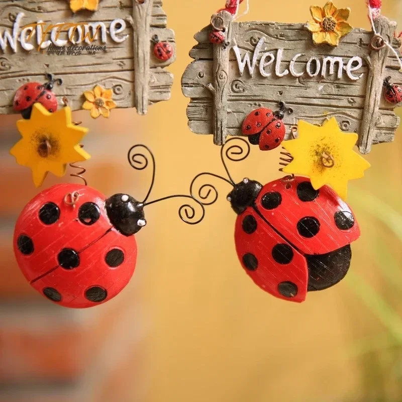 

New Cartoon Resin Seven Star Ladybug Welcome Card Ornament Cute Beetle House Number Modern Home Decoration Resin Craft Ornament