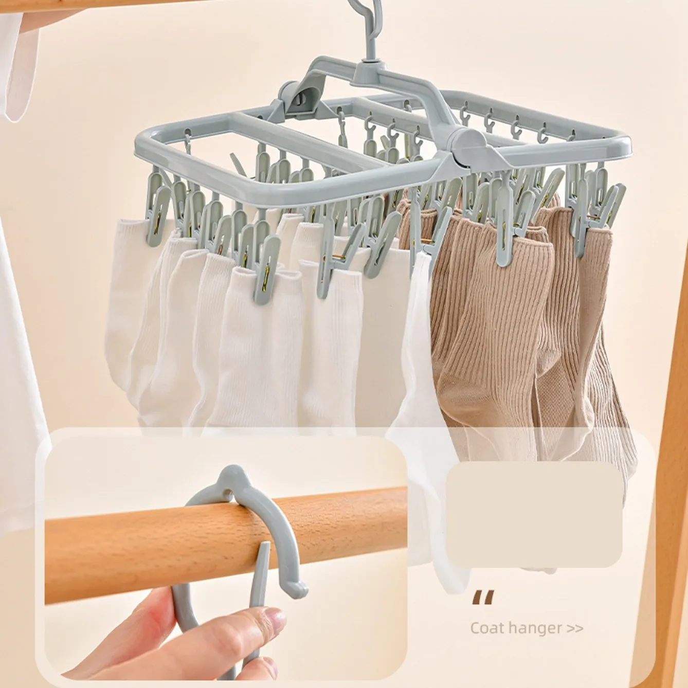Description Picture 4 of itemFolding Clip Hanger 32 Clips Drying Rack Hanger for Clothes Laundry Bra Panty Underwear Home Storage Organizer