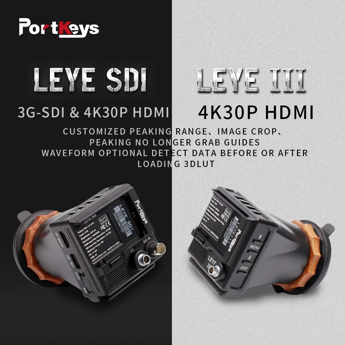 

Электронный видоискатель Portkeys LEYE III LEYE SDI 4K HDMI, 2,4 дюймовый ЖК-монитор [Регулируемый + 8D ~-3D]