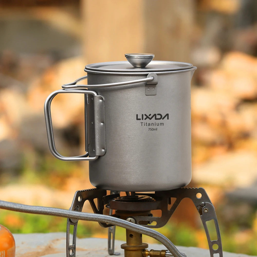 Lixada 750ml Titanium Coffee Cup Mug French Press Pot Coffee Maker with Lid Outdoor Camping Cooking Pot