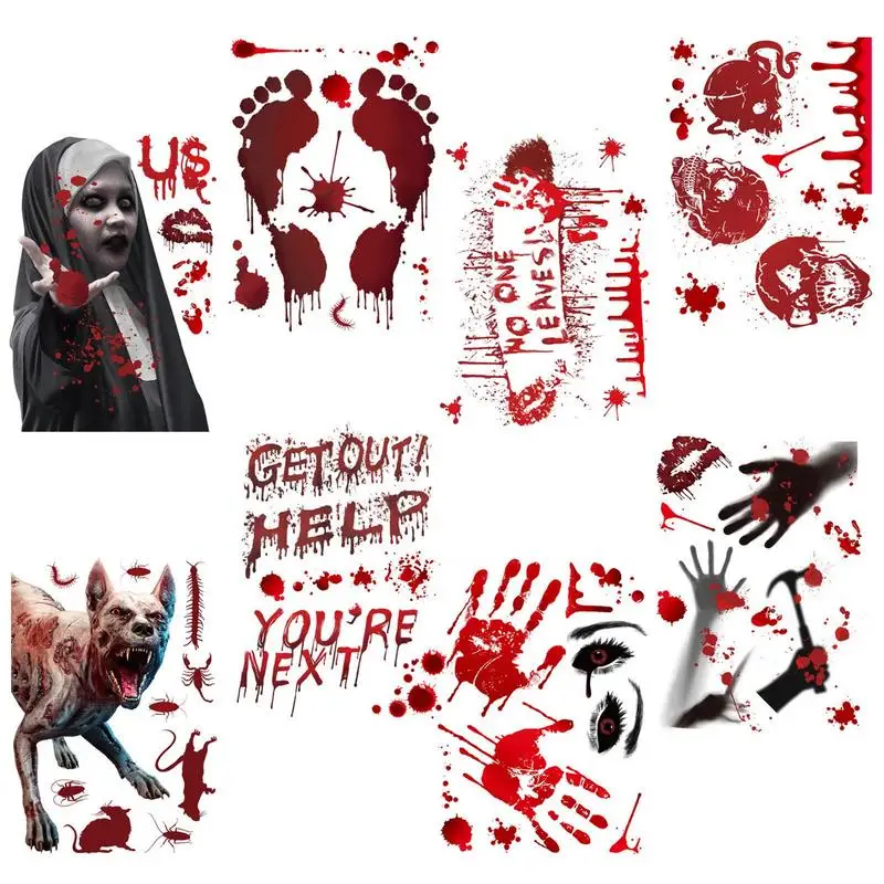 2023 Halloween Pvc Glass Window Static Sticker Horror Ghost Shadow E Bloody Hand Sticker Happy Halloween Home Party Decoration