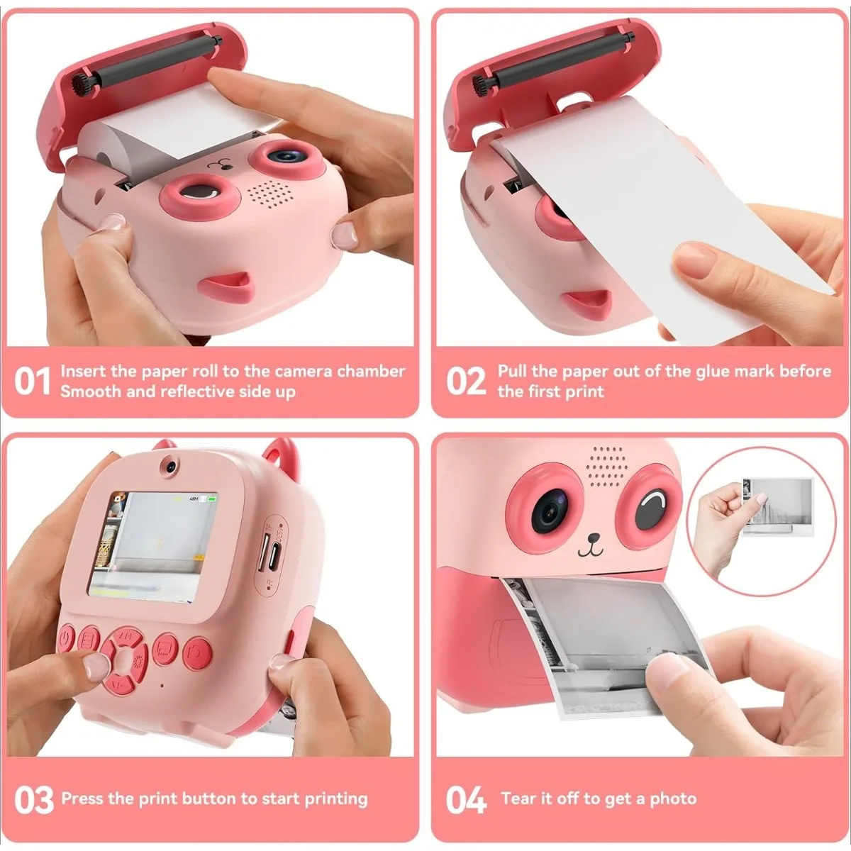 Cute Shape Instant Print Camera, 1080P HD Dual-Lens Camera Instant Print, Comes with Rolls of Thermal Printing Paper