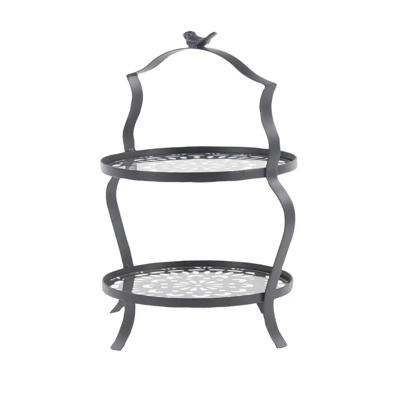 

Decmode Rustic 25 X 10 Inch Round Black Iron Two-Tiered Stand
