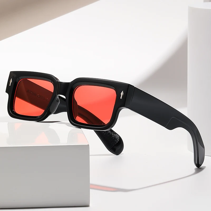Vintage Sunglasses Fashion Retro Thick Leg Square Frame Sunglasses Men Women Small Frame Rice Nail Sun Glasses Black Yellow