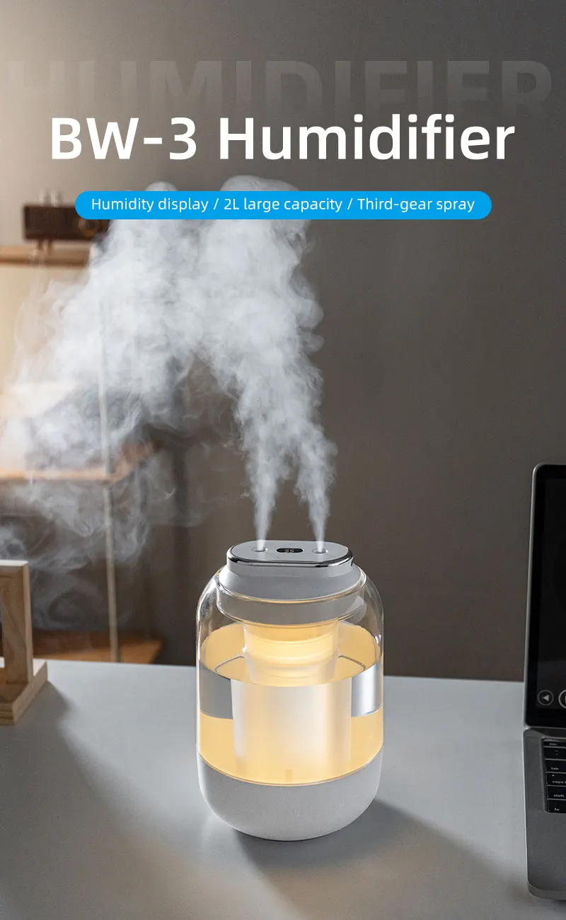 Description Picture 2 of item2025 New 2L Double Nozzle Air Humidifier USB Aroma Diffuser Essential Oil Purifier Aromatherapy Mist Maker Color Lights For Home