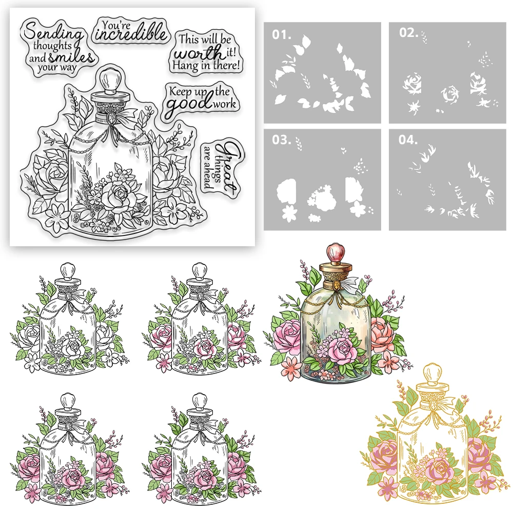 Mangocraft Vintage Roses Bottiglia Di Profumo Fustelle In Metallo Timbri Trasparenti Stencil Hot Foil Plate Scrapbooking Fai Da Te Per Album Di Carte