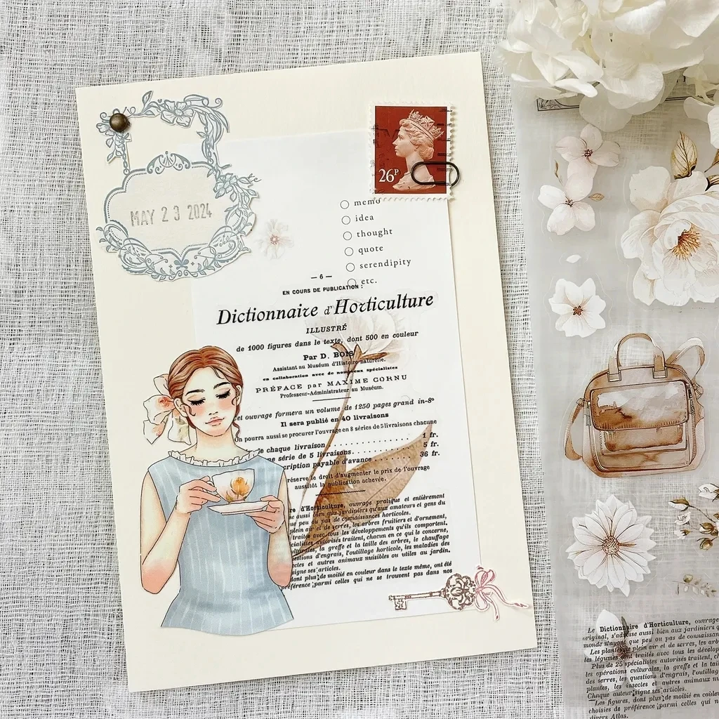 1Loop Creawithgaby Studio Vintage Französische Romantik Weiße Blüten Washi PET Klebeband DIY Kartenherstellung Scrapbooking Dekorative Aufkleber – Detail 7