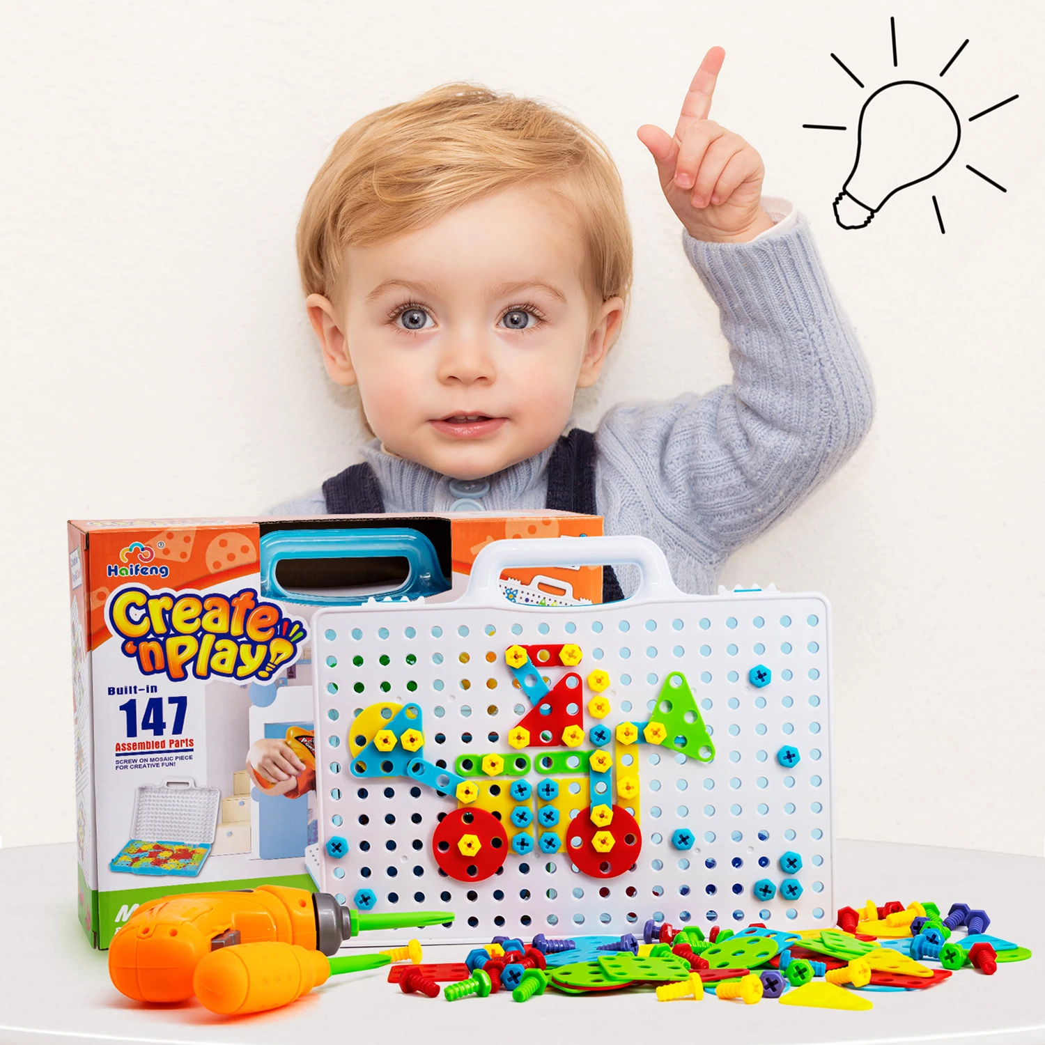 147Pcs DIY Drilling Screw Creative Mosaic Puzzle Toys Children Building Bricks Kids Electric Drill Set Boys Educational Toy building block toy assemble toy shape match puzzle toys mosaic puzzle toys electric drill toy
