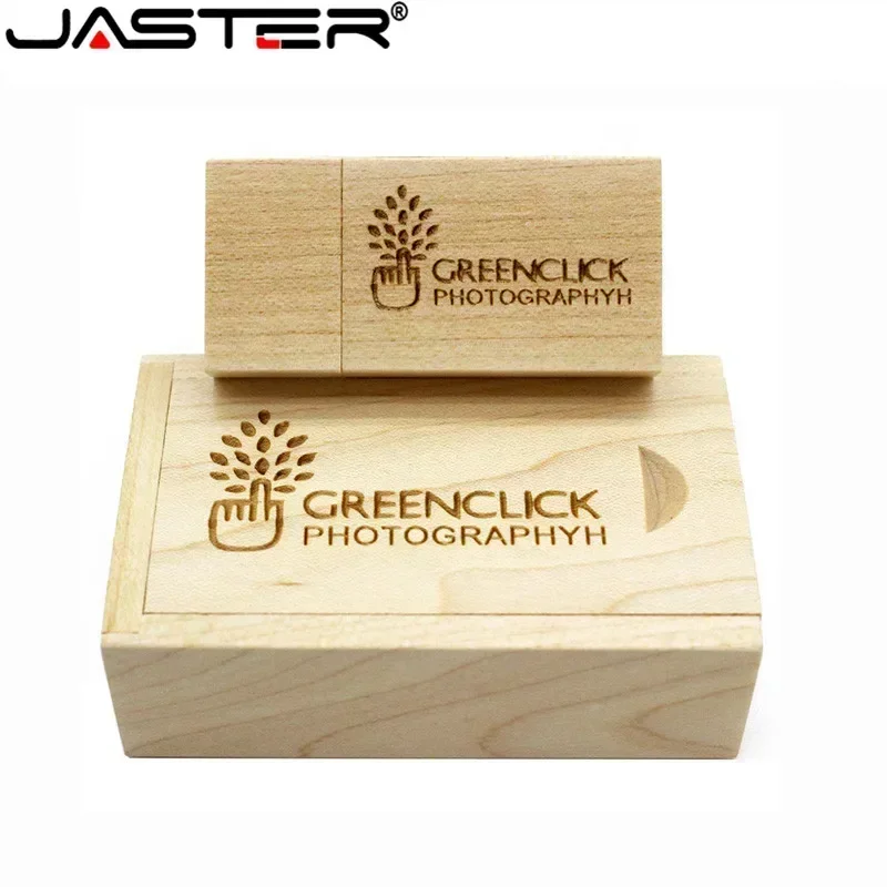 JASTER USB 플래시 드라이브 2.0 무료 사용자 정의 로고 나무 Pendrive 메모리 스틱 128GB 64GB 16GB 32GB 8GB 레이저 조각 결혼 선물