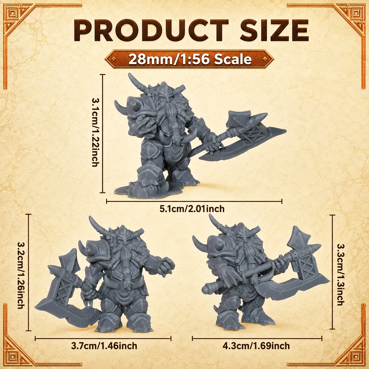28mm Dwarf Commanders Miniature Set, Fantasy Tabletop Roleplay Gaming Figures, Detailed Armored Dwarf Leader Characters, TTRPGs