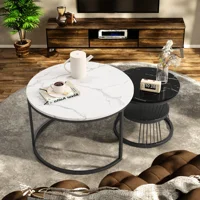Fangange – ensemble de 2 tables gigognes, tables basses rondes modernes avec rangement, tables d'appoint pour canapé, meubles de salon, structure en métal 1