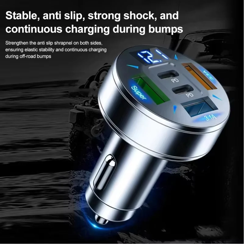 Caricabatterie per Auto 250W con 5 Porte, Ricarica Rapida PD QC3.0 USB C, Adattatore per Telefono con Indicatore di Tensione per iPhone Samsung Huawei Xiaomi - Image 4