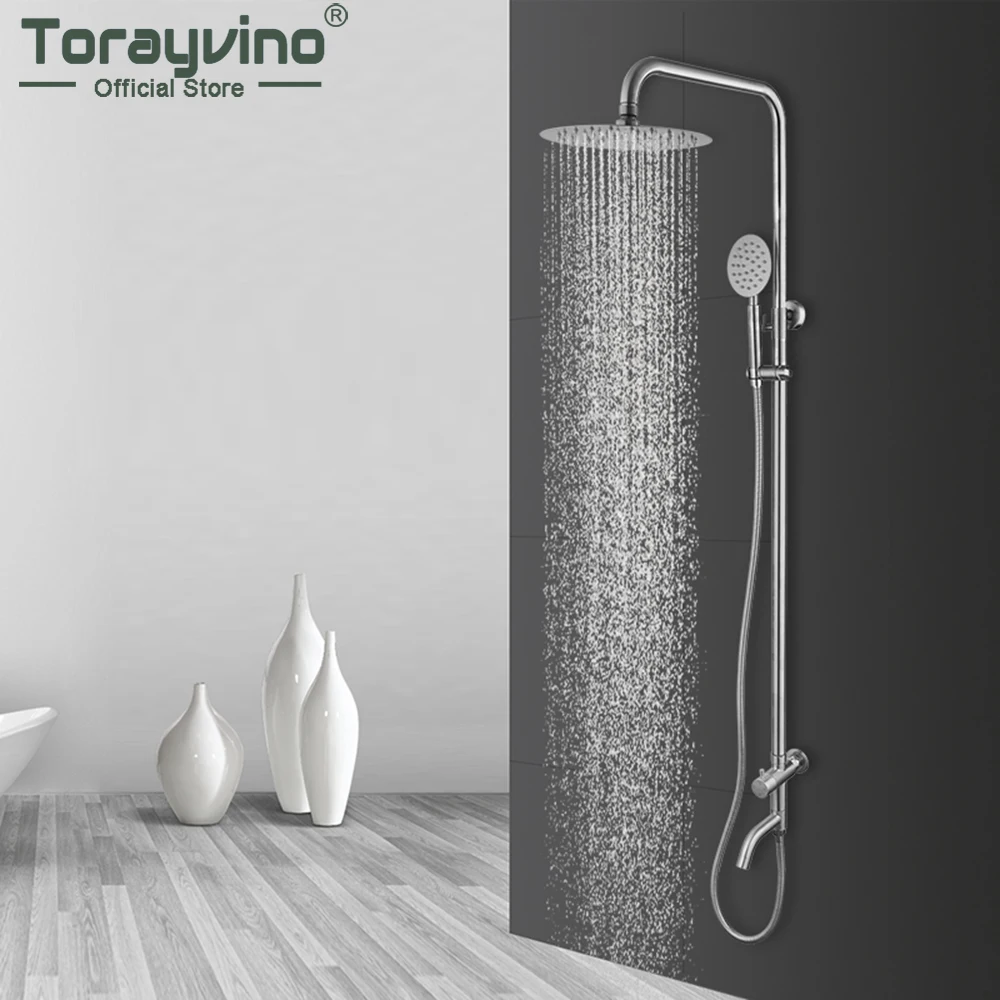 

Роскошный круглый дождевой смеситель для душа Torayvino 8 дюймов, Набор насадок только для холодной воды, настенный кран для ванной комнаты