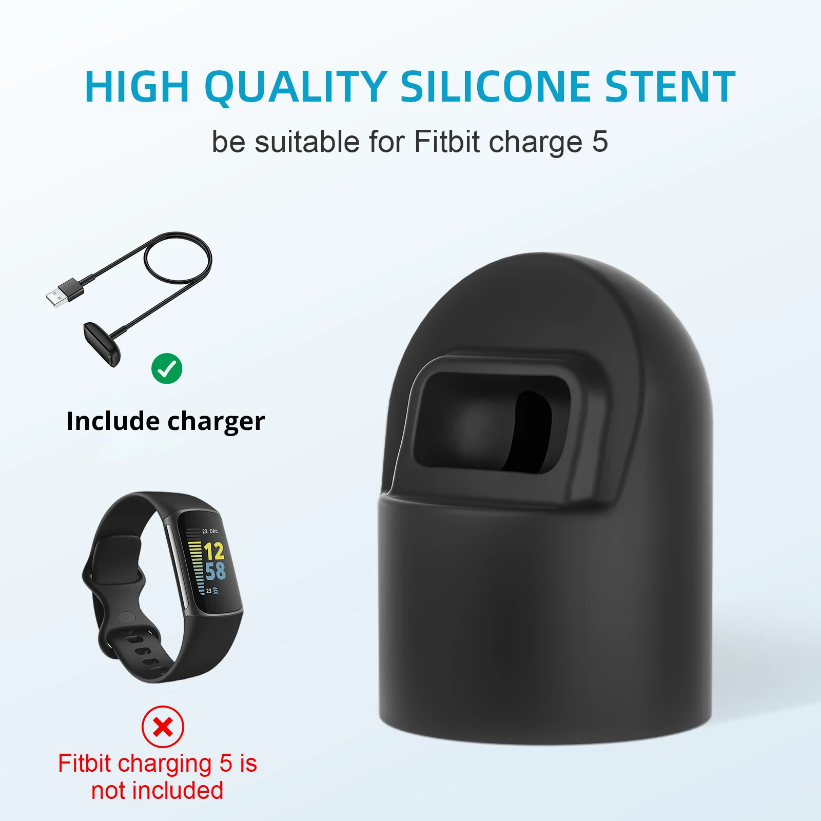 Fitbit Charge 6 Charge 5 Luxe용 실리콘 충전기 스탠드 충전 방법을 더욱 간편하게 만들어주는 컴팩트한 교체용 충전기 독