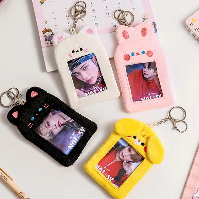 

Cartoon Plush Cat Card Holders Women Men Keychain Business Credit Card Holder Bank ID Holders Student Bus Card Cover Case