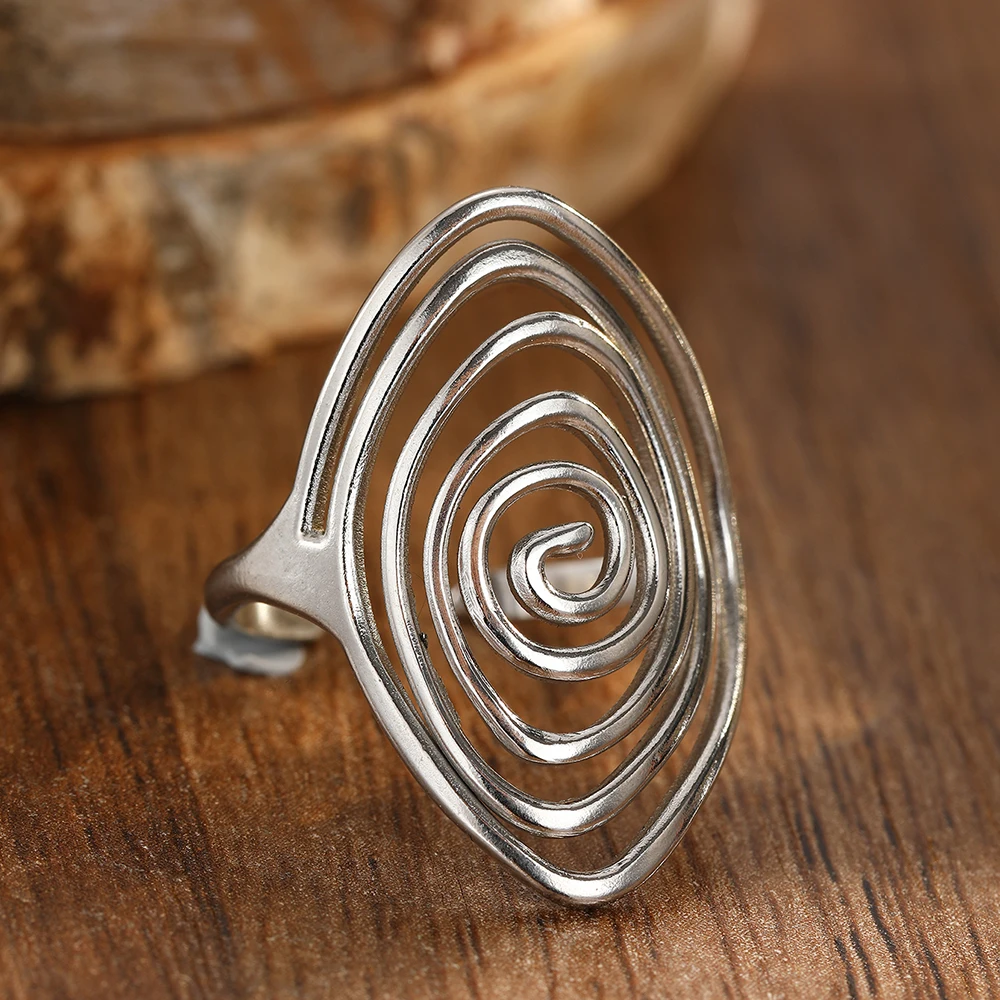 DOTIFI Offener Ring aus Edelstahl mit geometrischer Spirale für Männer und Frauen, Retro, einzigartig, übertriebenes Design, verstellbarer Ringschmuck – Detail 6