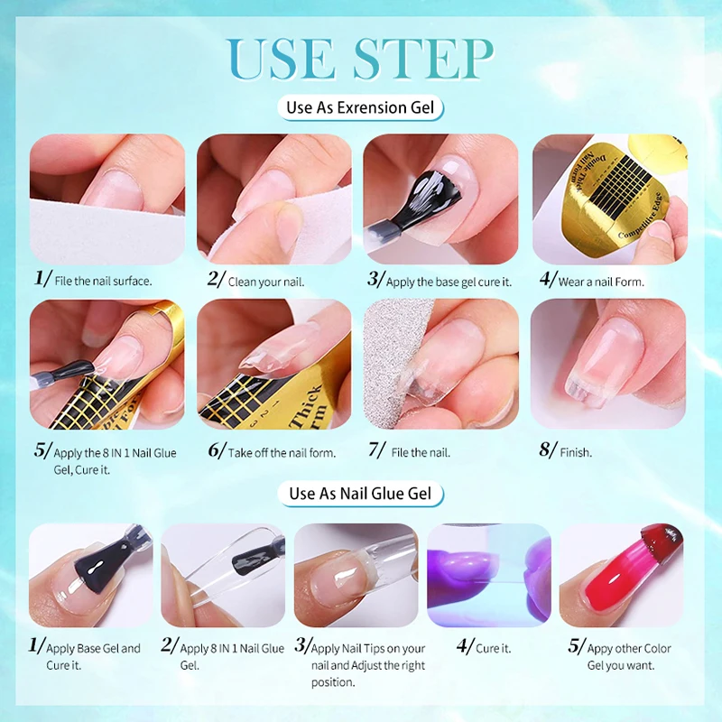 BORN PRETTY Solid Tips Gel Nail Polish Easy Stick Adhesive 5 IN 1 Glue Gel  Stick Tips Clear Solid Nail Art PVC Soft UV Gel 5ml - AliExpress