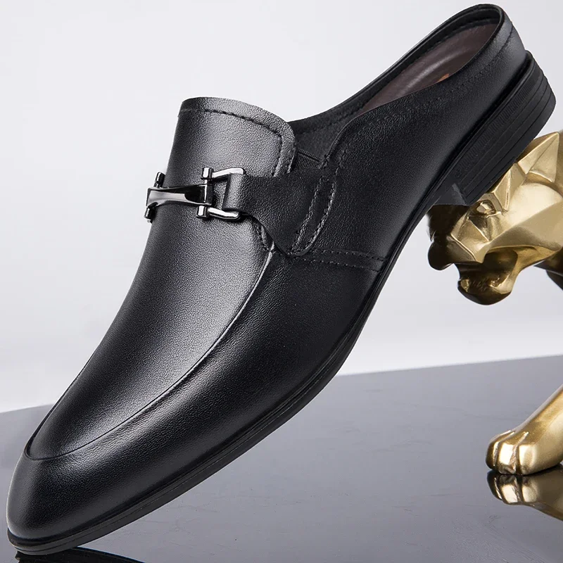 

Genuine Leather Mules Men's Half Shoes For Man Luxury Brand Designer Shoes Men's Luxury Casual Shoes Slip On Footwear Slippers
