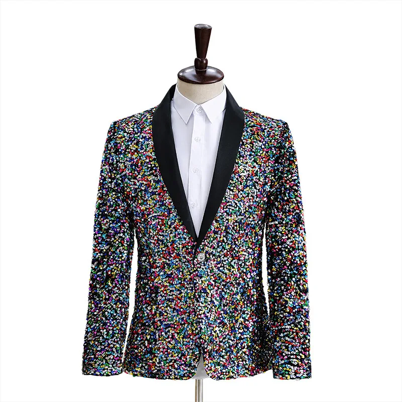 

Men's Dress Illusionary Sequins Fashion DJ Bar Nightclub Stage Performance Suit Host Singer Colorful Coat