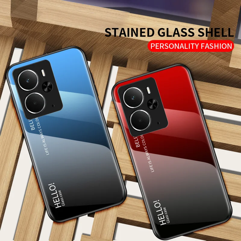 Gradient Tempered Glass Phone Case with Silicone Bumper